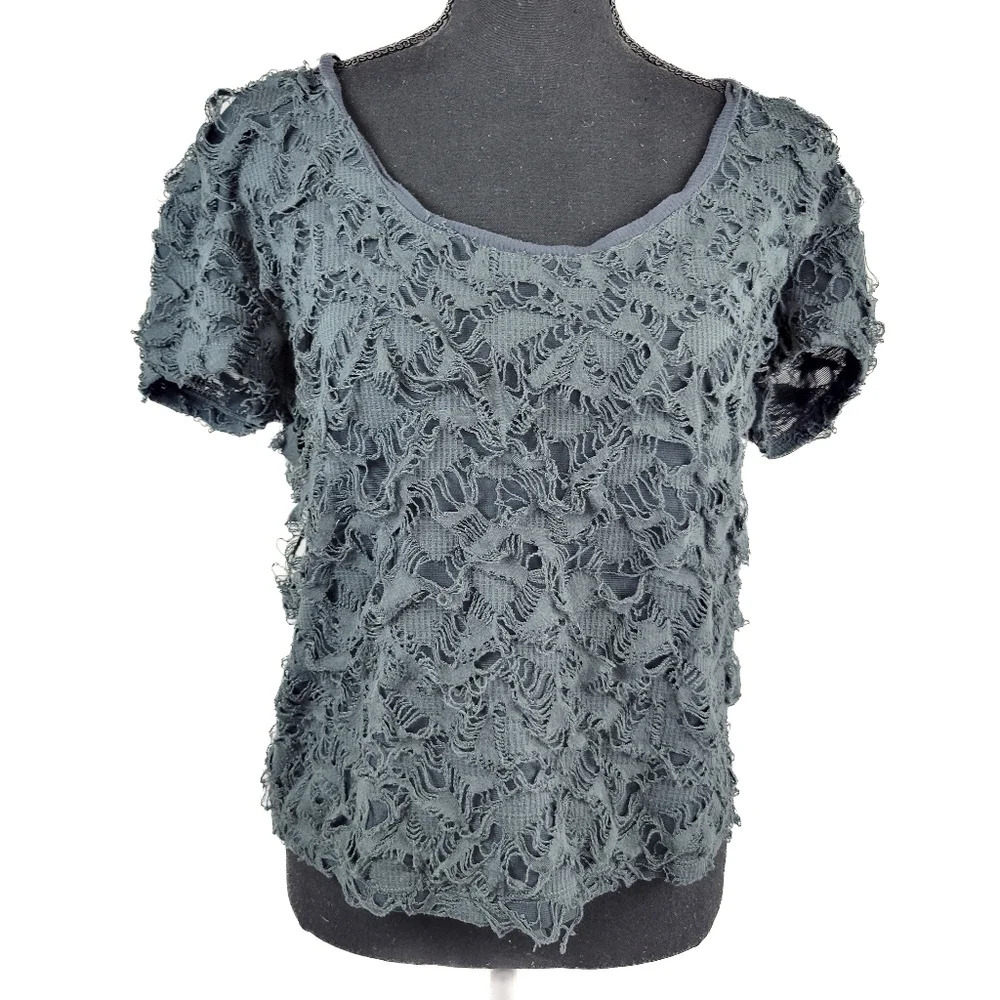 🔥 (5for$35) SILENCE + NOISE Textured Short Sleeve Scoop Neck Blouse Grey